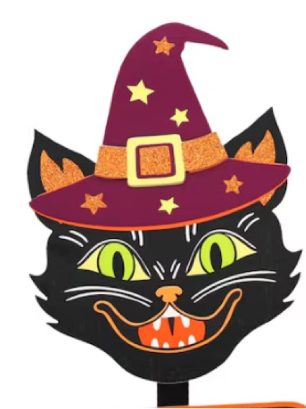 Halloween Black Cat Welcome Yard Stake - Purple Hat, Orange Sign